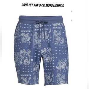 Blue Paisley Men's Shorts Loungewear Athleisure Drawstring Waistband Soft Lounge